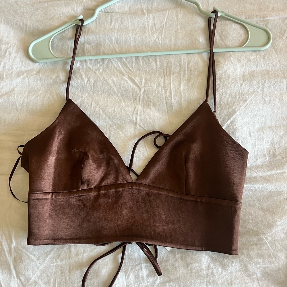Silky crop top tie up back